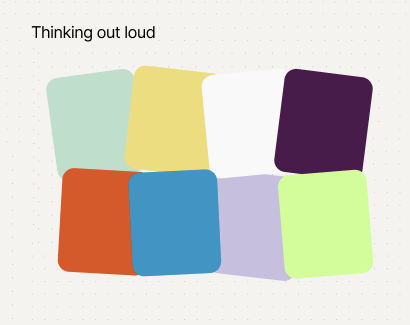 Thinking out loud — a grid of pastel rounded cards in two rows